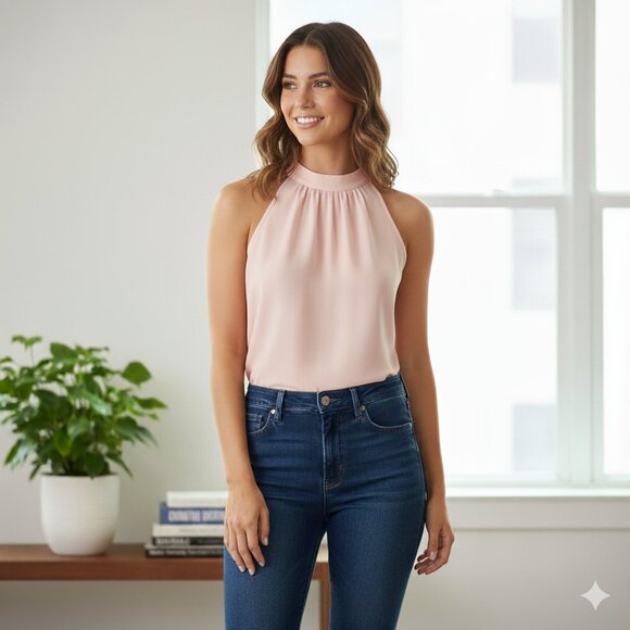 Revolve MINK PINK Women’s Mock Neck Tank Top Blouse Crepe Half Zip Pink Size M - Picture 1 of 15